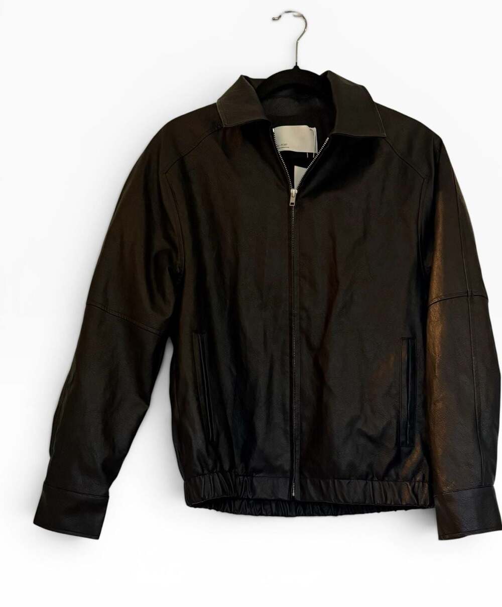 Oak + Fort Faux Leather Bomber Jacket Black Size XS